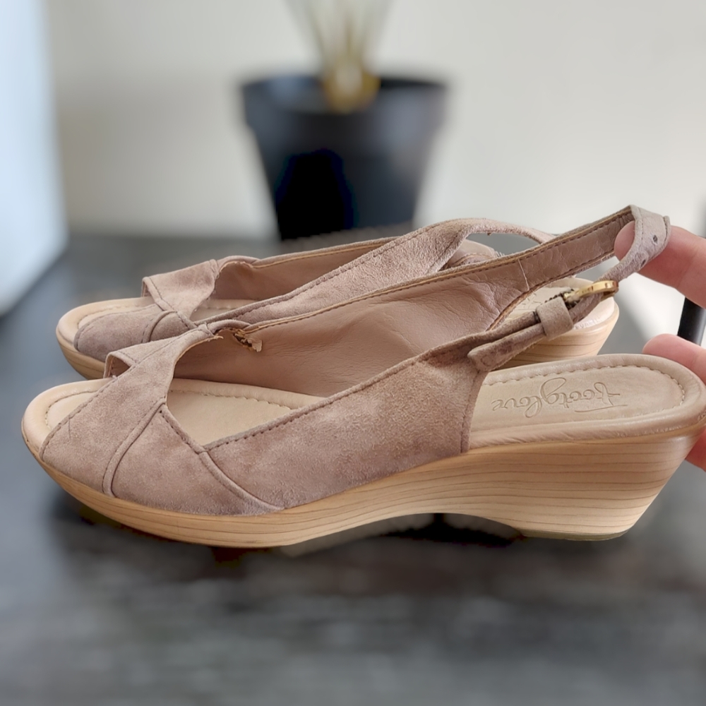 M&S Footglove Beige Suede Leather Slingback Sandals Peep Toe UK 3. - Picture 6 of 12